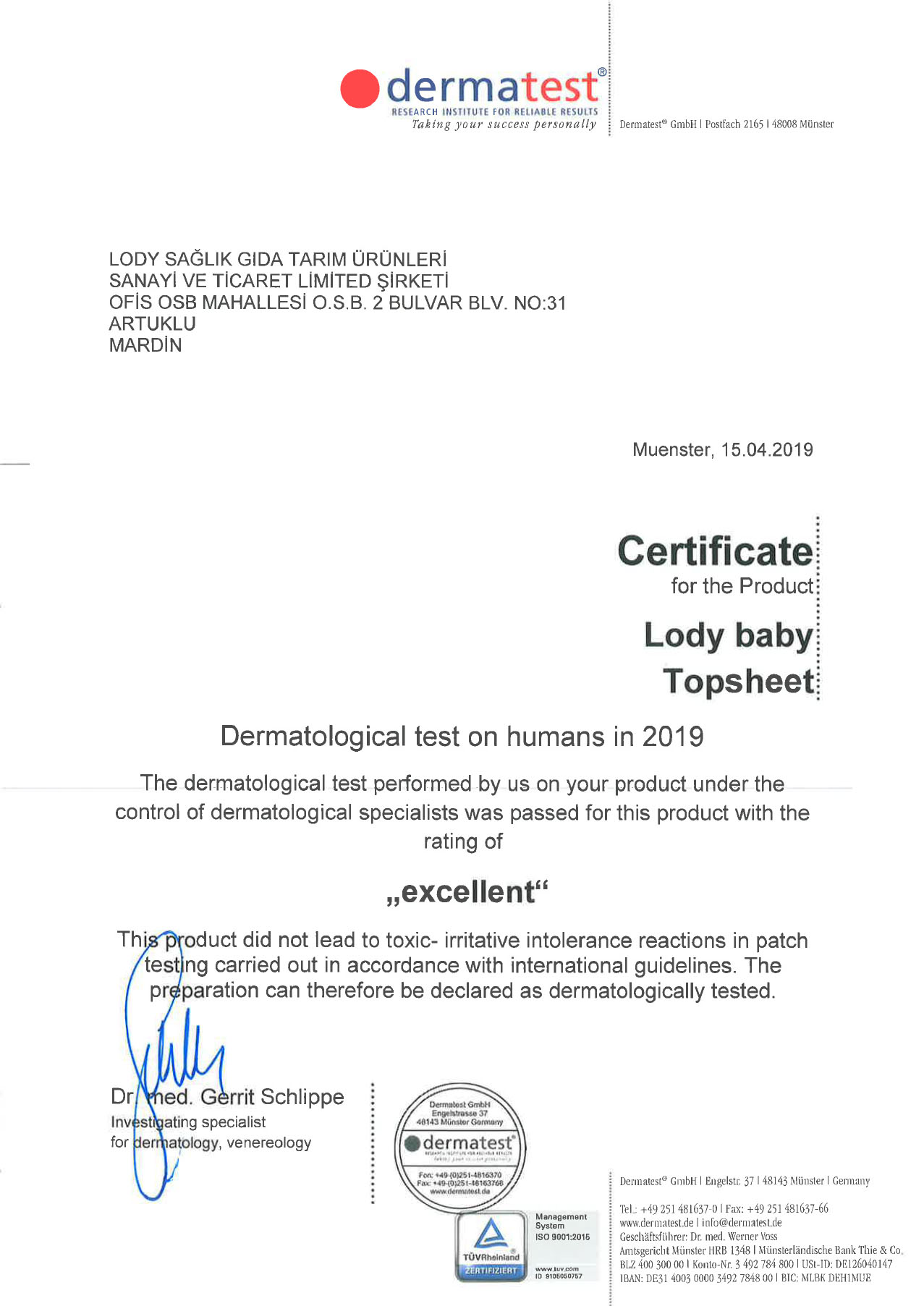 lody baby sertifikalar